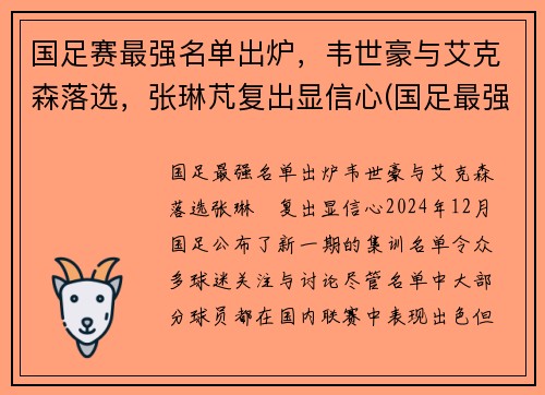 国足赛最强名单出炉，韦世豪与艾克森落选，张琳芃复出显信心(国足最强战绩)