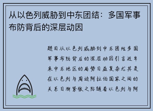 从以色列威胁到中东团结：多国军事布防背后的深层动因