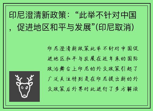 印尼澄清新政策：“此举不针对中国，促进地区和平与发展”(印尼取消)
