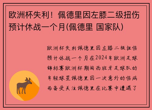 欧洲杯失利！佩德里因左膝二级扭伤预计休战一个月(佩德里 国家队)